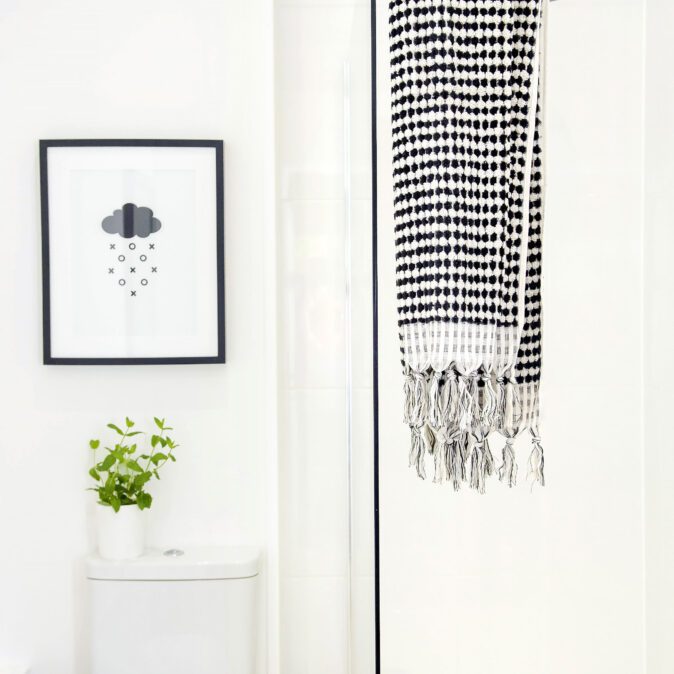 black + white bath towel